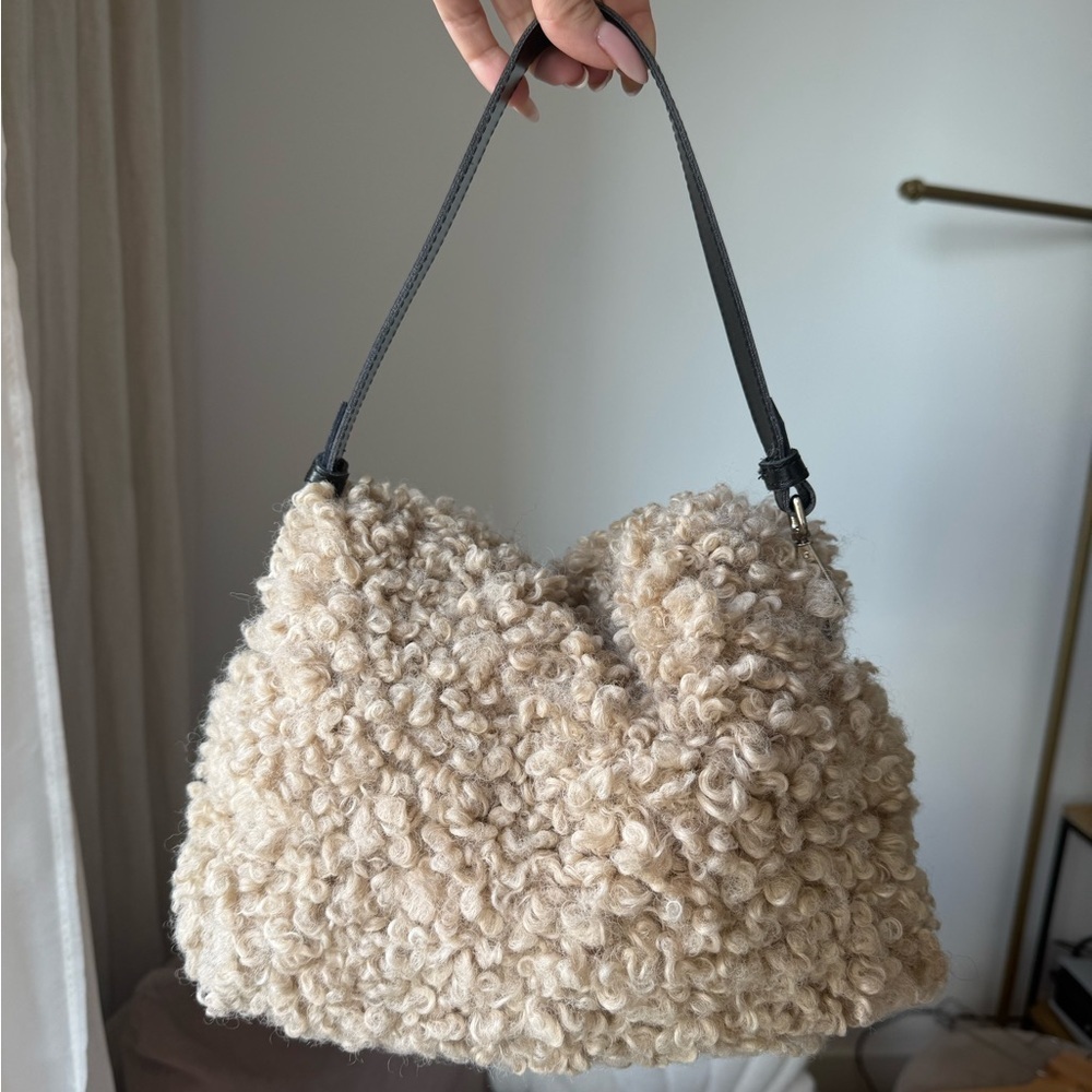 Anthropologie Cream Textured Shoulder Bag